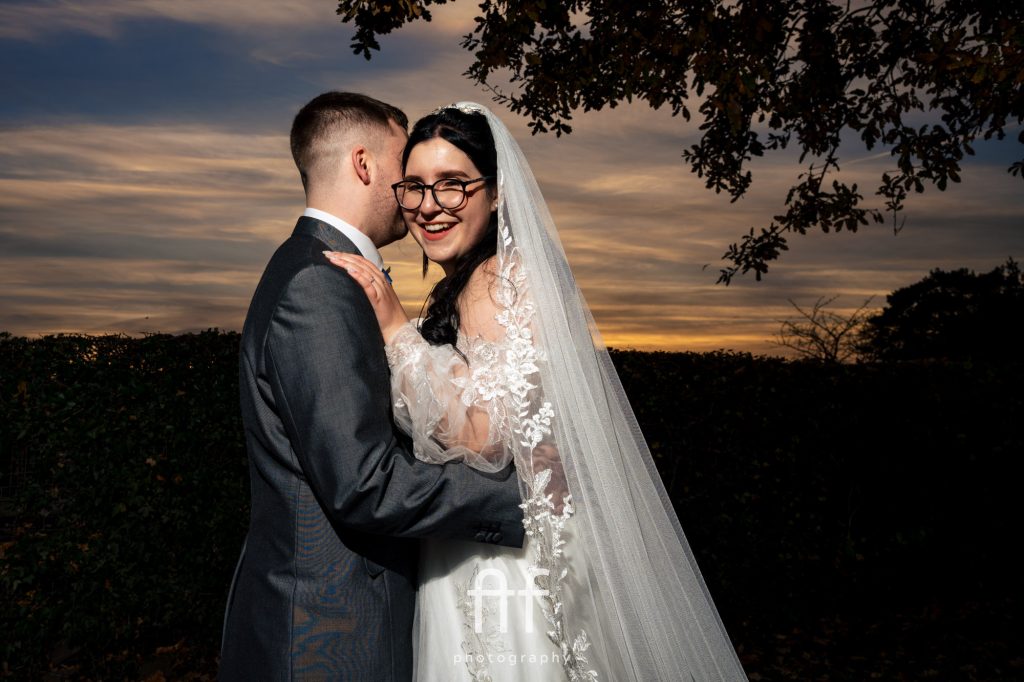 Oak Farm Hotel bride and groom portrait at sunset