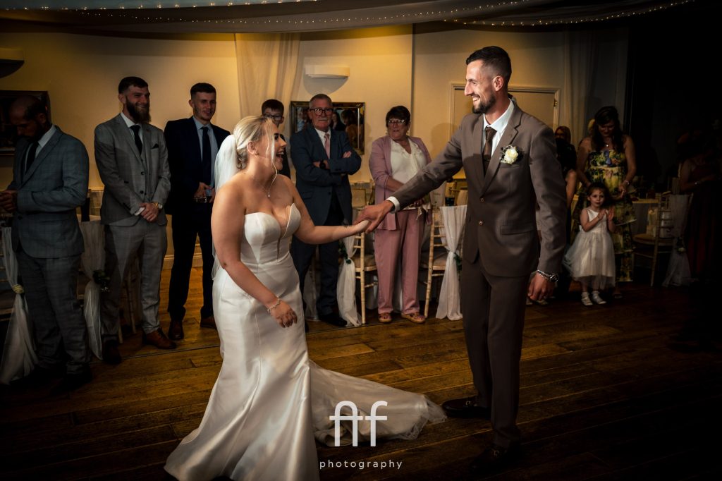 Bride and groom's first dance at Hackness Grange. Enjoying the moment and not a phone in sight.